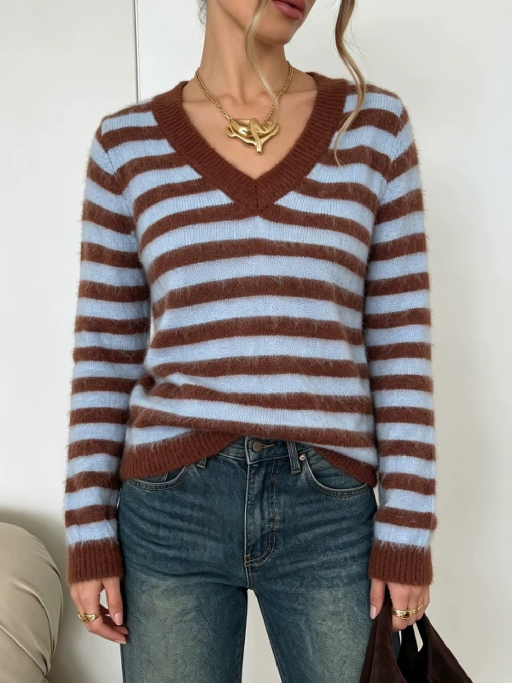 ZARA Women's Reversible Knit Sweater Striped Oversized Casual for Fall Winter